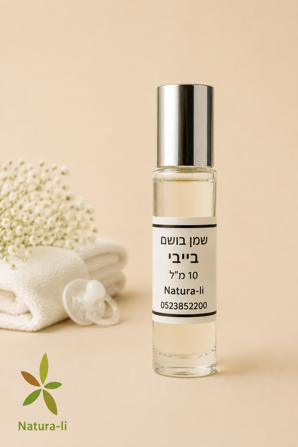 שמן בושם בייבי 10 מ"ל בבקבוק רול און עם פקק כסוף – Natura-li